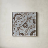 Silver Lakai Circle VI Square I by Kathrine Lovell. Shown in a crisp white glass frame for a clean and minimalist style. Available as an archival giclee rolled canvas, fine art paper, or poster print. SKU 28007a.