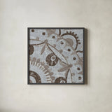 Silver Lakai Circle VI Square II by Kathrine Lovell. Shown in a sleek black glass frame for a contemporary gallery look. Available as an archival giclee rolled canvas, fine art paper, or poster print. SKU 28008a.