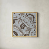 Silver Lakai Circle VI Square II by Kathrine Lovell. Shown in a natural wood glass frame for a timeless modern aesthetic. Available as an archival giclee rolled canvas, fine art paper, or poster print. SKU 28008a.