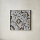 Silver Lakai Circle VI Square II by Kathrine Lovell. Shown in a crisp white glass frame for a clean and minimalist style. Available as an archival giclee rolled canvas, fine art paper, or poster print. SKU 28008a.