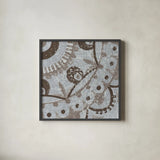Silver Lakai Circle VI Square III by Kathrine Lovell. Shown in a sleek black glass frame for a contemporary gallery look. Available as an archival giclee rolled canvas, fine art paper, or poster print. SKU 28009a.