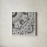 Silver Lakai Circle VI Square III by Kathrine Lovell. Shown in a crisp white glass frame for a clean and minimalist style. Available as an archival giclee rolled canvas, fine art paper, or poster print. SKU 28009a.
