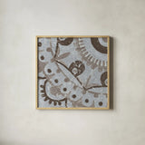 Silver Lakai Circle VI Square IV by Kathrine Lovell. Shown in a natural wood glass frame for a timeless modern aesthetic. Available as an archival giclee rolled canvas, fine art paper, or poster print. SKU 28010a.
