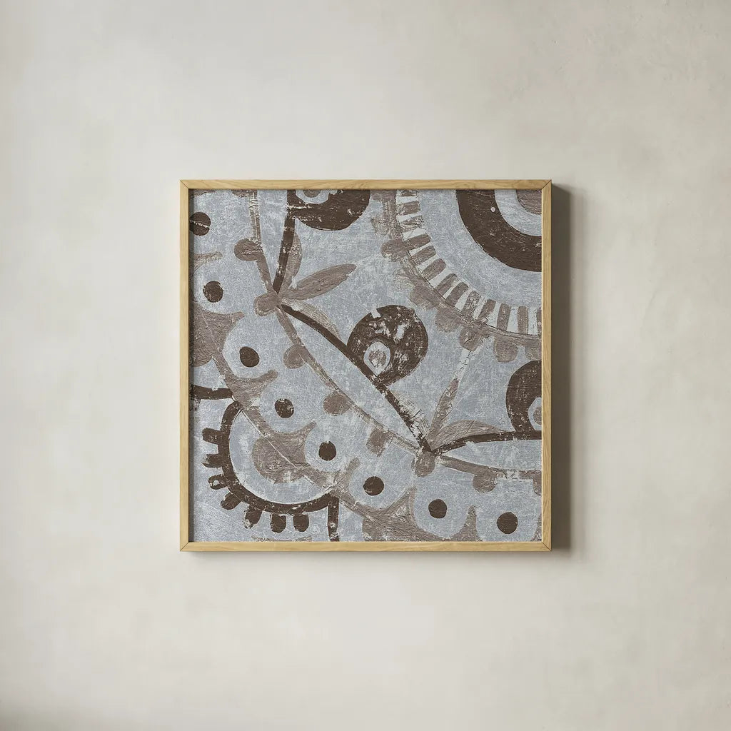 Silver Lakai Circle VI Square IV by Kathrine Lovell. Shown in a natural wood glass frame for a timeless modern aesthetic. Available as an archival giclee rolled canvas, fine art paper, or poster print. SKU 28010a.