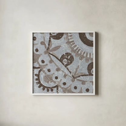 Silver Lakai Circle VI Square IV by Kathrine Lovell. Shown in a crisp white glass frame for a clean and minimalist style. Available as an archival giclee rolled canvas, fine art paper, or poster print. SKU 28010a.