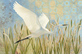 Snowy Egret in Flight v2 by Kathrine Lovell. SKU 42466i. Archival Giclee Fine art print for wall decor.