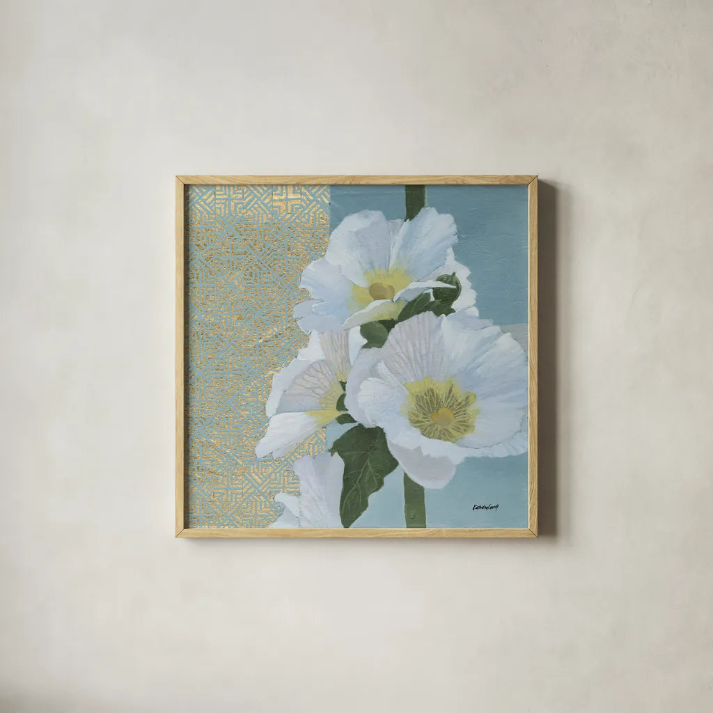 Soft Evening I by Kathrine Lovell. Shown in a natural wood glass frame for a timeless modern aesthetic. Available as an archival giclee rolled canvas, fine art paper, or poster print. SKU 24435a.