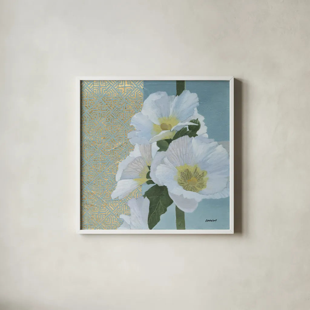 Soft Evening I by Kathrine Lovell. Shown in a crisp white glass frame for a clean and minimalist style. Available as an archival giclee rolled canvas, fine art paper, or poster print. SKU 24435a.