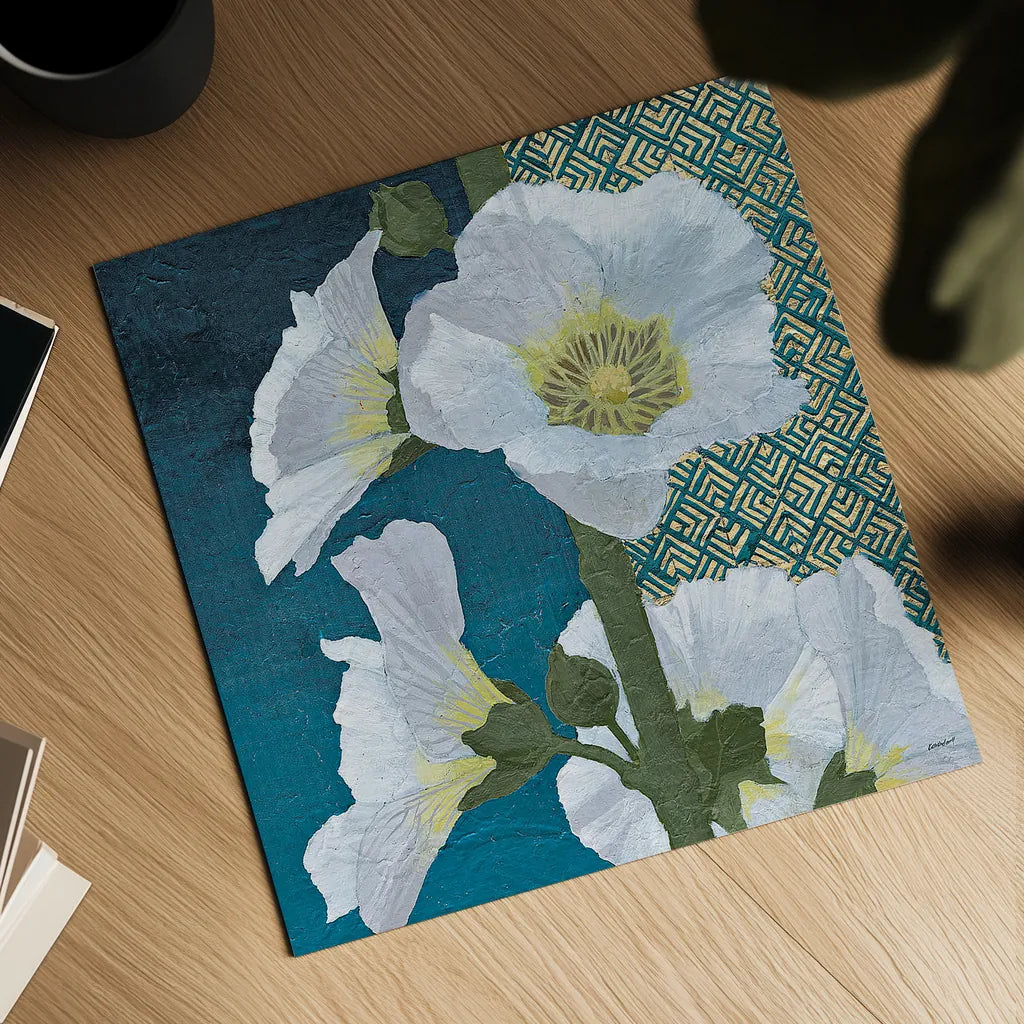 Soft Evening II indigo by Kathrine Lovell. Shown as a detailed flat fine art print, highlighting archival giclee quality. Available as an archival giclee rolled canvas, fine art paper, or poster print. SKU 24522a.