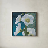 Soft Evening II indigo by Kathrine Lovell. Shown in a sleek black glass frame for a contemporary gallery look. Available as an archival giclee rolled canvas, fine art paper, or poster print. SKU 24522a.