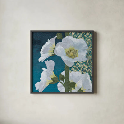 Soft Evening II indigo by Kathrine Lovell. Shown in a sleek black glass frame for a contemporary gallery look. Available as an archival giclee rolled canvas, fine art paper, or poster print. SKU 24522a.