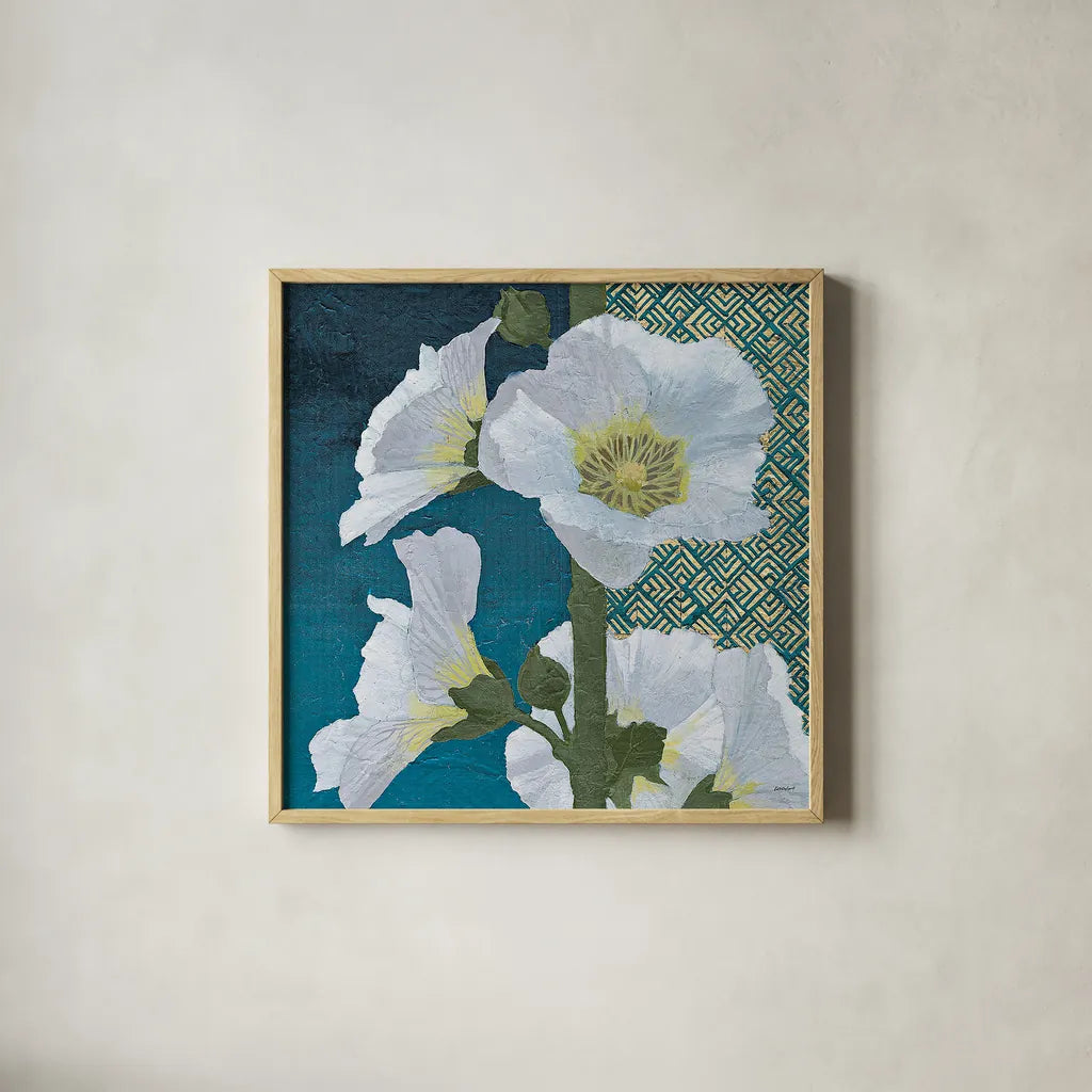 Soft Evening II indigo by Kathrine Lovell. Shown in a natural wood glass frame for a timeless modern aesthetic. Available as an archival giclee rolled canvas, fine art paper, or poster print. SKU 24522a.