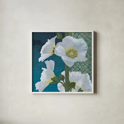 Soft Evening II indigo by Kathrine Lovell. Shown in a crisp white glass frame for a clean and minimalist style. Available as an archival giclee rolled canvas, fine art paper, or poster print. SKU 24522a.