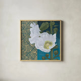 Soft Evening III indigo by Kathrine Lovell. Shown in a natural wood glass frame for a timeless modern aesthetic. Available as an archival giclee rolled canvas, fine art paper, or poster print. SKU 24523a.