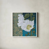Soft Evening III indigo by Kathrine Lovell. Shown in a crisp white glass frame for a clean and minimalist style. Available as an archival giclee rolled canvas, fine art paper, or poster print. SKU 24523a.