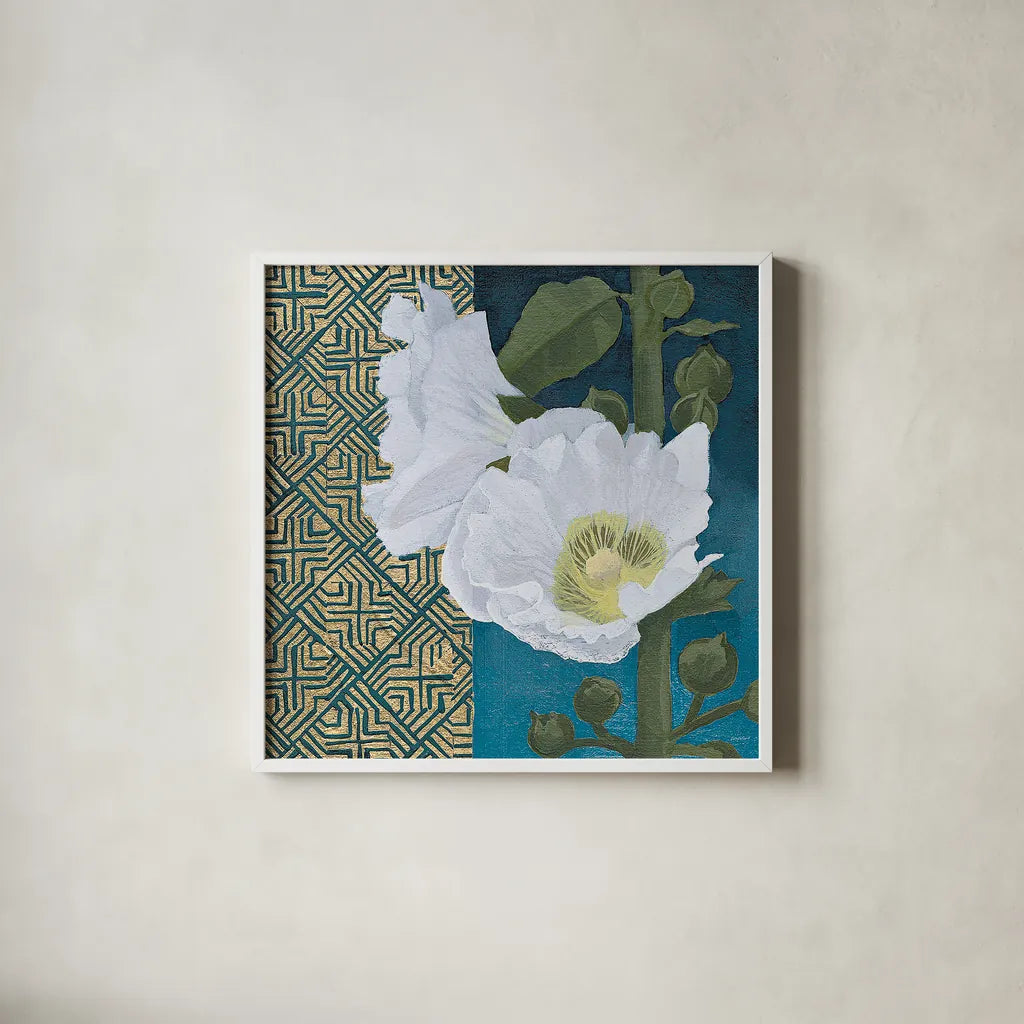 Soft Evening III indigo by Kathrine Lovell. Shown in a crisp white glass frame for a clean and minimalist style. Available as an archival giclee rolled canvas, fine art paper, or poster print. SKU 24523a.