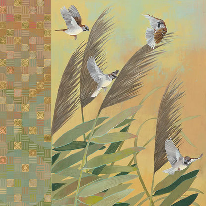 Sparrows and Phragmates August Evening by Kathrine Lovell. SKU 24542a. Archival Giclee Fine art print for wall decor.