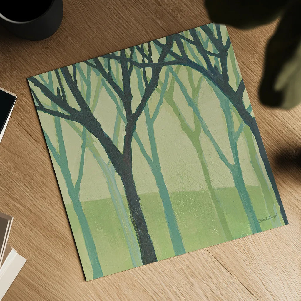 Spring Trees Green I by Kathrine Lovell. Shown as a detailed flat fine art print, highlighting archival giclee quality. Available as an archival giclee rolled canvas, fine art paper, or poster print. SKU 43459a.