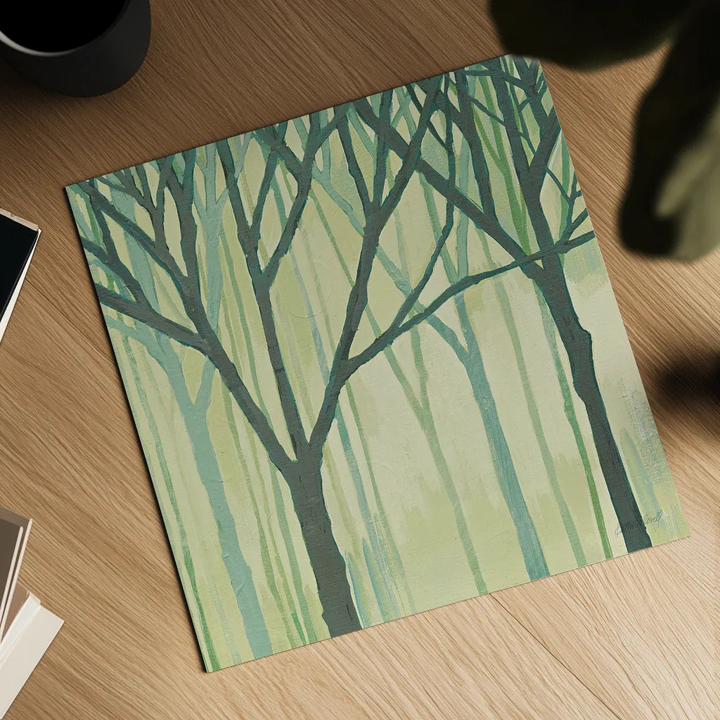 Spring Trees Green III by Kathrine Lovell. Shown as a detailed flat fine art print, highlighting archival giclee quality. Available as an archival giclee rolled canvas, fine art paper, or poster print. SKU 43461a.