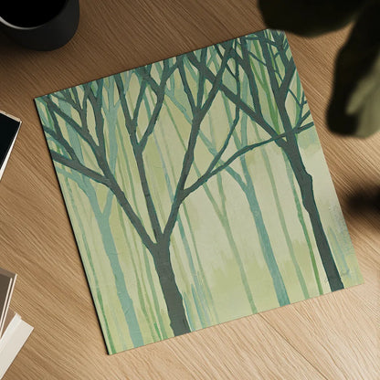 Spring Trees Green III by Kathrine Lovell. Shown as a detailed flat fine art print, highlighting archival giclee quality. Available as an archival giclee rolled canvas, fine art paper, or poster print. SKU 43461a.