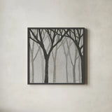Spring Trees Greystone I by Kathrine Lovell. Shown in a sleek black glass frame for a contemporary gallery look. Available as an archival giclee rolled canvas, fine art paper, or poster print. SKU 19042a.