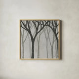Spring Trees Greystone I by Kathrine Lovell. Shown in a natural wood glass frame for a timeless modern aesthetic. Available as an archival giclee rolled canvas, fine art paper, or poster print. SKU 19042a.