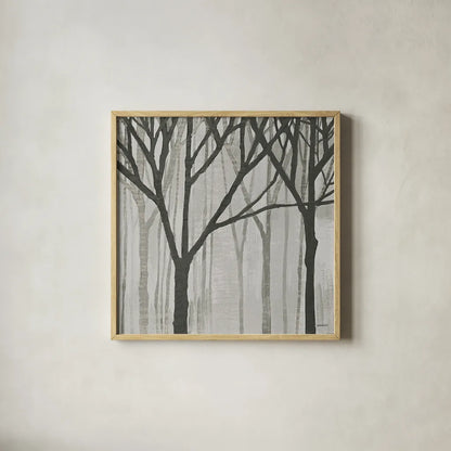 Spring Trees Greystone III by Kathrine Lovell. Shown in a natural wood glass frame for a timeless modern aesthetic. Available as an archival giclee rolled canvas, fine art paper, or poster print. SKU 19044a.