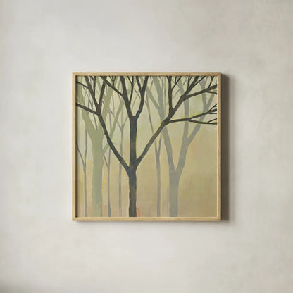 Spring Trees II by Kathrine Lovell. Shown in a natural wood glass frame for a timeless modern aesthetic. Available as an archival giclee rolled canvas, fine art paper, or poster print. SKU 43457a.