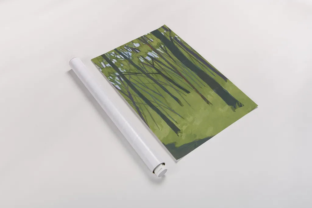 Spring Woods Dark Green by Kathrine Lovell. shown as a rolled paper print. Available as archival giclee rolled canvas, fine art paper, or poster print. SKU 41346h.
