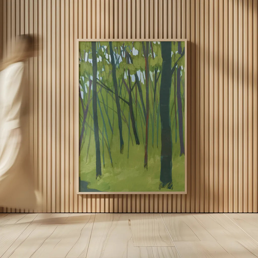 Spring Woods Dark Green by Kathrine Lovell. shown as over sized large wall art. Available as an archival giclee rolled canvas, fine art paper, or poster print. SKU 41346h.