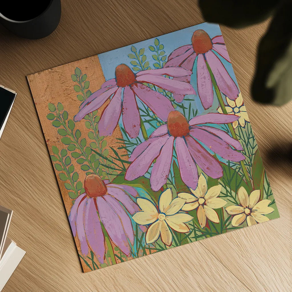 Summer Flowers I by Kathrine Lovell. Shown as a detailed flat fine art print, highlighting archival giclee quality. Available as an archival giclee rolled canvas, fine art paper, or poster print. SKU 43447a.