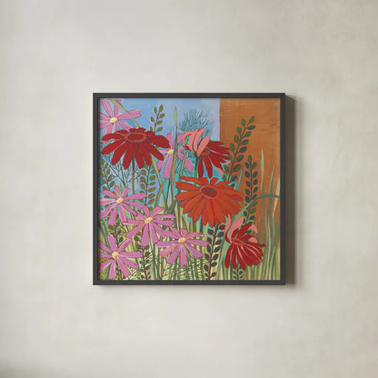 Summer Flowers III by Kathrine Lovell. Shown in a sleek black glass frame for a contemporary gallery look. Available as an archival giclee rolled canvas, fine art paper, or poster print. SKU 43449a.