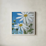 Summer Garden I Silver by Kathrine Lovell. Shown in a crisp white glass frame for a clean and minimalist style. Available as an archival giclee rolled canvas, fine art paper, or poster print. SKU 24566a.