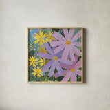 Summer Garden III by Kathrine Lovell. Shown in a natural wood glass frame for a timeless modern aesthetic. Available as an archival giclee rolled canvas, fine art paper, or poster print. SKU 24403a.