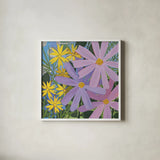 Summer Garden III by Kathrine Lovell. Shown in a crisp white glass frame for a clean and minimalist style. Available as an archival giclee rolled canvas, fine art paper, or poster print. SKU 24403a.