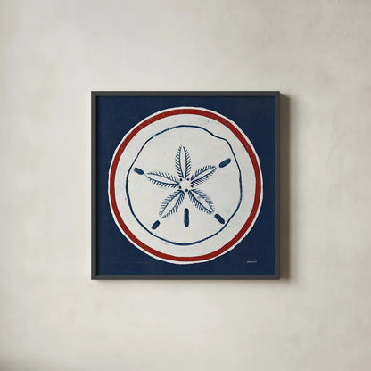 Summer Shells I Nautical by Kathrine Lovell. Shown in a sleek black glass frame for a contemporary gallery look. Available as an archival giclee rolled canvas, fine art paper, or poster print. SKU 24695a.