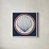 Summer Shells II Nautical by Kathrine Lovell. Shown in a crisp white glass frame for a clean and minimalist style. Available as an archival giclee rolled canvas, fine art paper, or poster print. SKU 24696a.