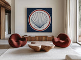 Summer Shells II Nautical by Kathrine Lovell. Shown as extra-large giant wall art in a modern living room. Available as an archival giclee rolled canvas, fine art paper, or poster print. SKU 24696a.