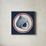 Summer Shells III Nautical by Kathrine Lovell. Shown in a sleek black glass frame for a contemporary gallery look. Available as an archival giclee rolled canvas, fine art paper, or poster print. SKU 24697a.