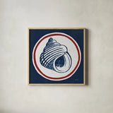 Summer Shells III Nautical by Kathrine Lovell. Shown in a natural wood glass frame for a timeless modern aesthetic. Available as an archival giclee rolled canvas, fine art paper, or poster print. SKU 24697a.