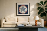 Summer Shells IV Nautical by Kathrine Lovell. Displayed in a glass frame with matte in a clean modern living room. Available as an archival giclee rolled canvas, fine art paper, or poster print. SKU 24698a.