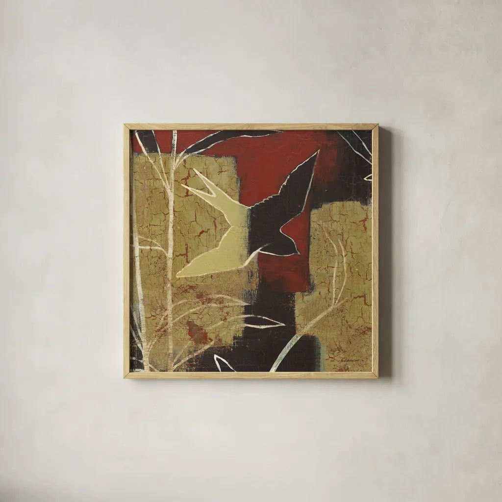 Sun Stems Tile I by Kathrine Lovell. Shown in a natural wood glass frame for a timeless modern aesthetic. Available as an archival giclee rolled canvas, fine art paper, or poster print. SKU 43525a.
