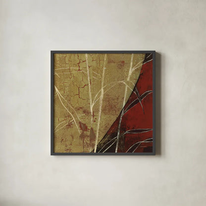 Sun Stems Tile II by Kathrine Lovell. Shown in a sleek black glass frame for a contemporary gallery look. Available as an archival giclee rolled canvas, fine art paper, or poster print. SKU 43526a.