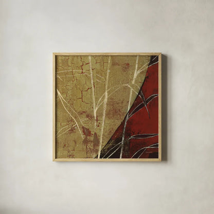 Sun Stems Tile II by Kathrine Lovell. Shown in a natural wood glass frame for a timeless modern aesthetic. Available as an archival giclee rolled canvas, fine art paper, or poster print. SKU 43526a.