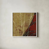 Sun Stems Tile II by Kathrine Lovell. Shown in a crisp white glass frame for a clean and minimalist style. Available as an archival giclee rolled canvas, fine art paper, or poster print. SKU 43526a.