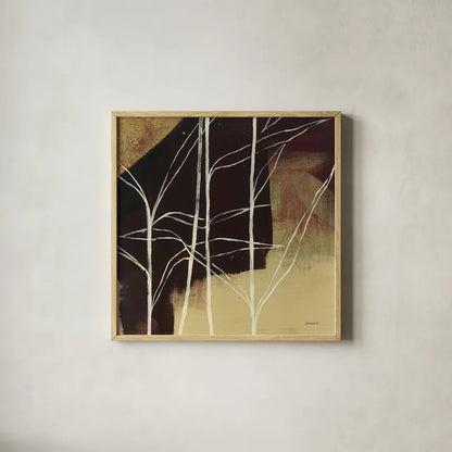 Sun Stems Tile IV by Kathrine Lovell. Shown in a natural wood glass frame for a timeless modern aesthetic. Available as an archival giclee rolled canvas, fine art paper, or poster print. SKU 43528a.