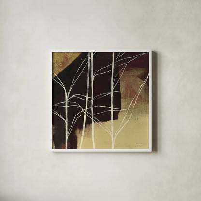 Sun Stems Tile IV by Kathrine Lovell. Shown in a crisp white glass frame for a clean and minimalist style. Available as an archival giclee rolled canvas, fine art paper, or poster print. SKU 43528a.