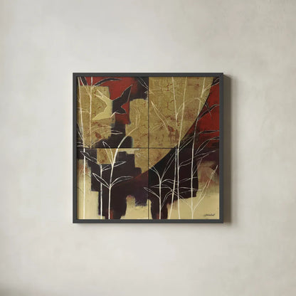 Sun and Stems by Kathrine Lovell. Shown in a sleek black glass frame for a contemporary gallery look. Available as an archival giclee rolled canvas, fine art paper, or poster print. SKU 9134a.