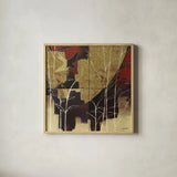 Sun and Stems by Kathrine Lovell. Shown in a natural wood glass frame for a timeless modern aesthetic. Available as an archival giclee rolled canvas, fine art paper, or poster print. SKU 9134a.