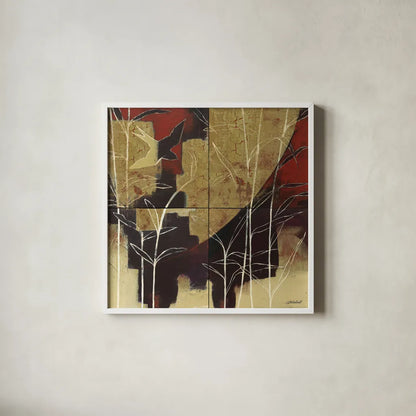 Sun and Stems by Kathrine Lovell. Shown in a crisp white glass frame for a clean and minimalist style. Available as an archival giclee rolled canvas, fine art paper, or poster print. SKU 9134a.